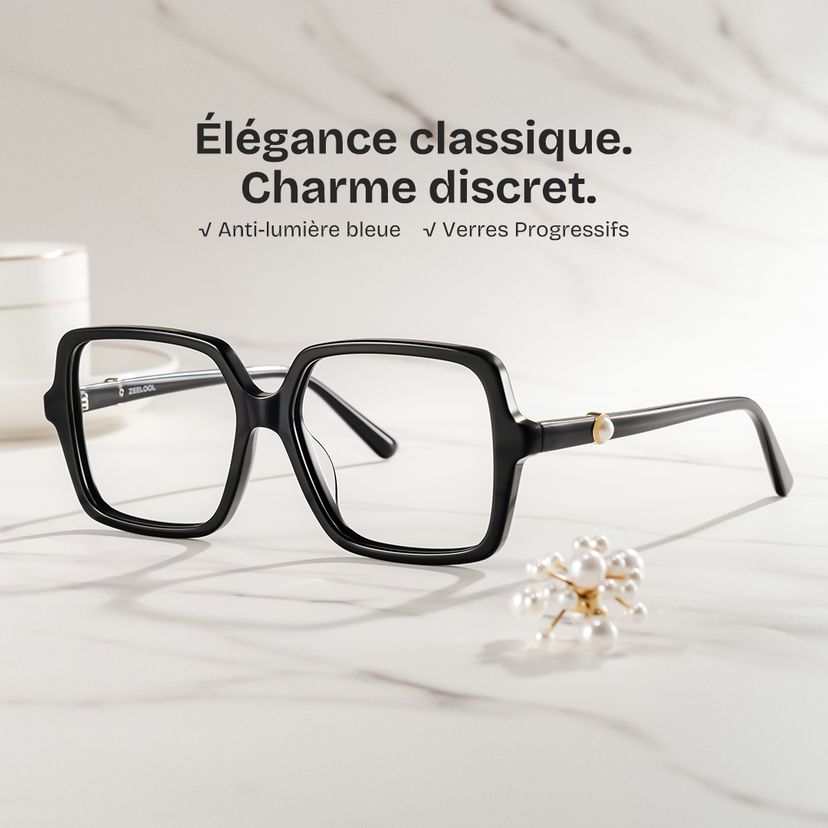 Elena noire Carré lunettes