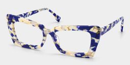 Rectangulaires Acétate Blue-Floral Lunettes3