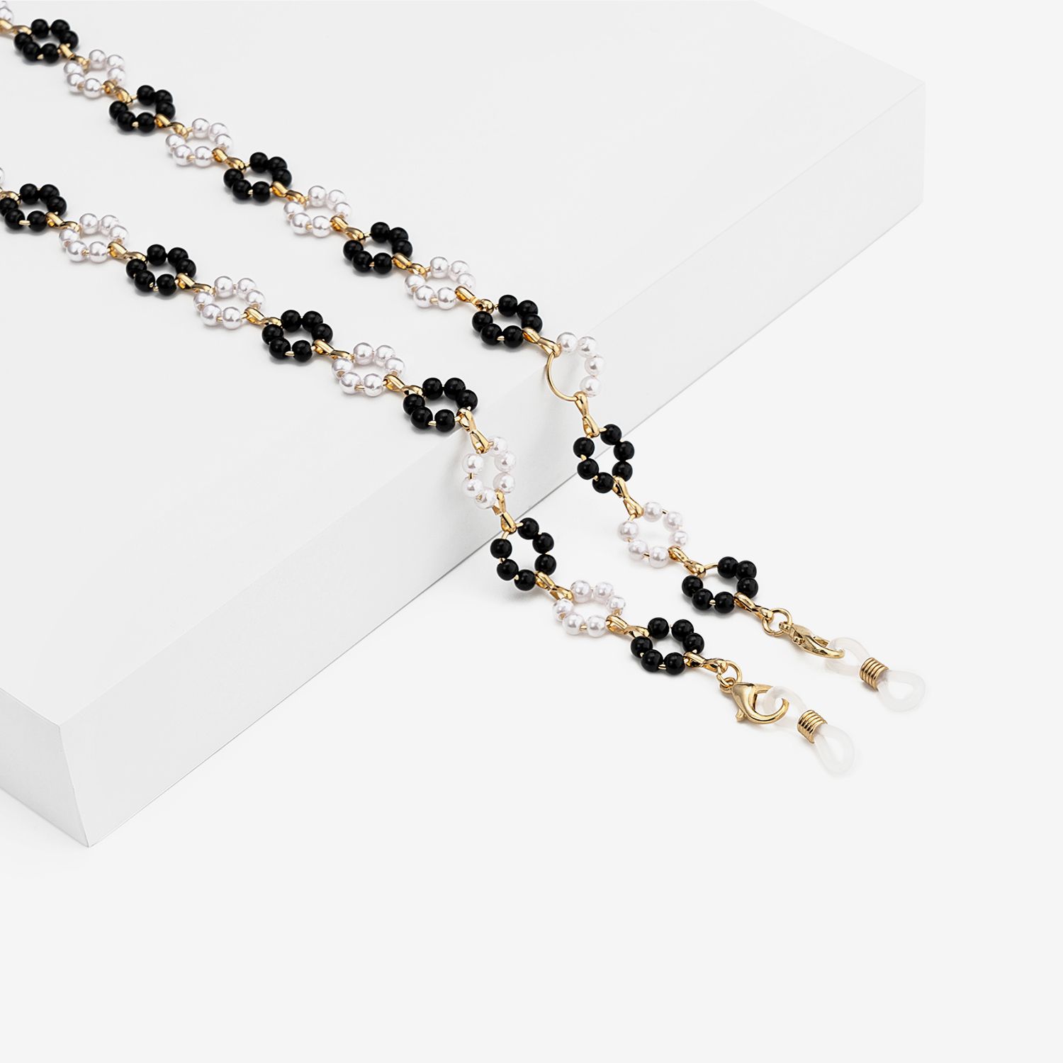 Chaînes de lunettes simples et élégantes à fleurs noires et blanches0