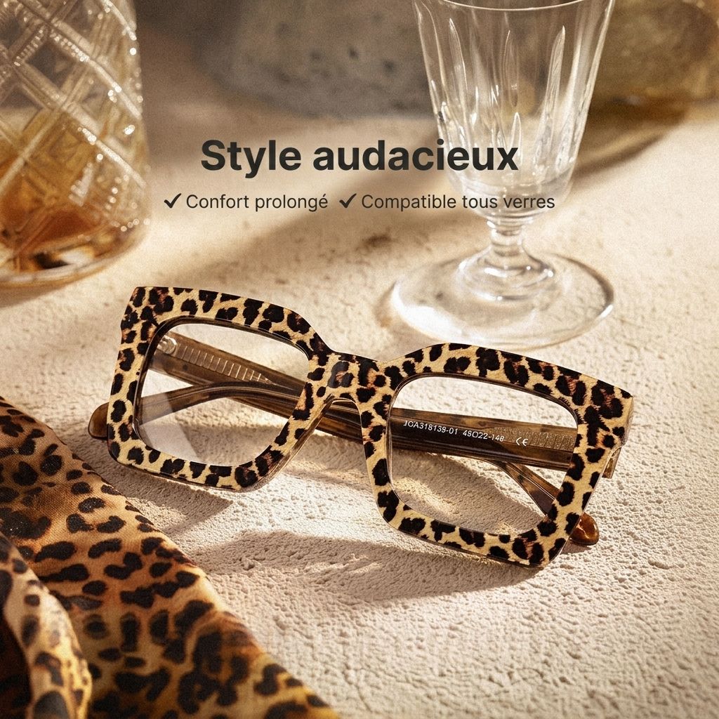Lunettes à monture carrée en acétate imprimé léopard Megan pour femmes | ZEELOOL0