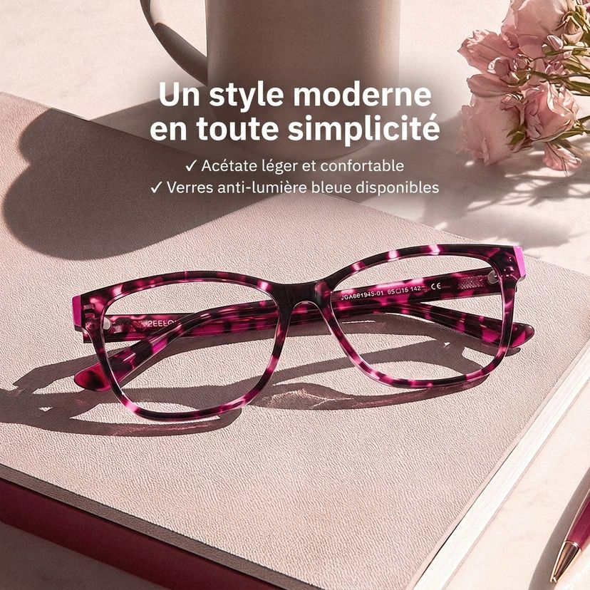 Eva Lunettes Rectangulaires Écaille de Tortue Rose