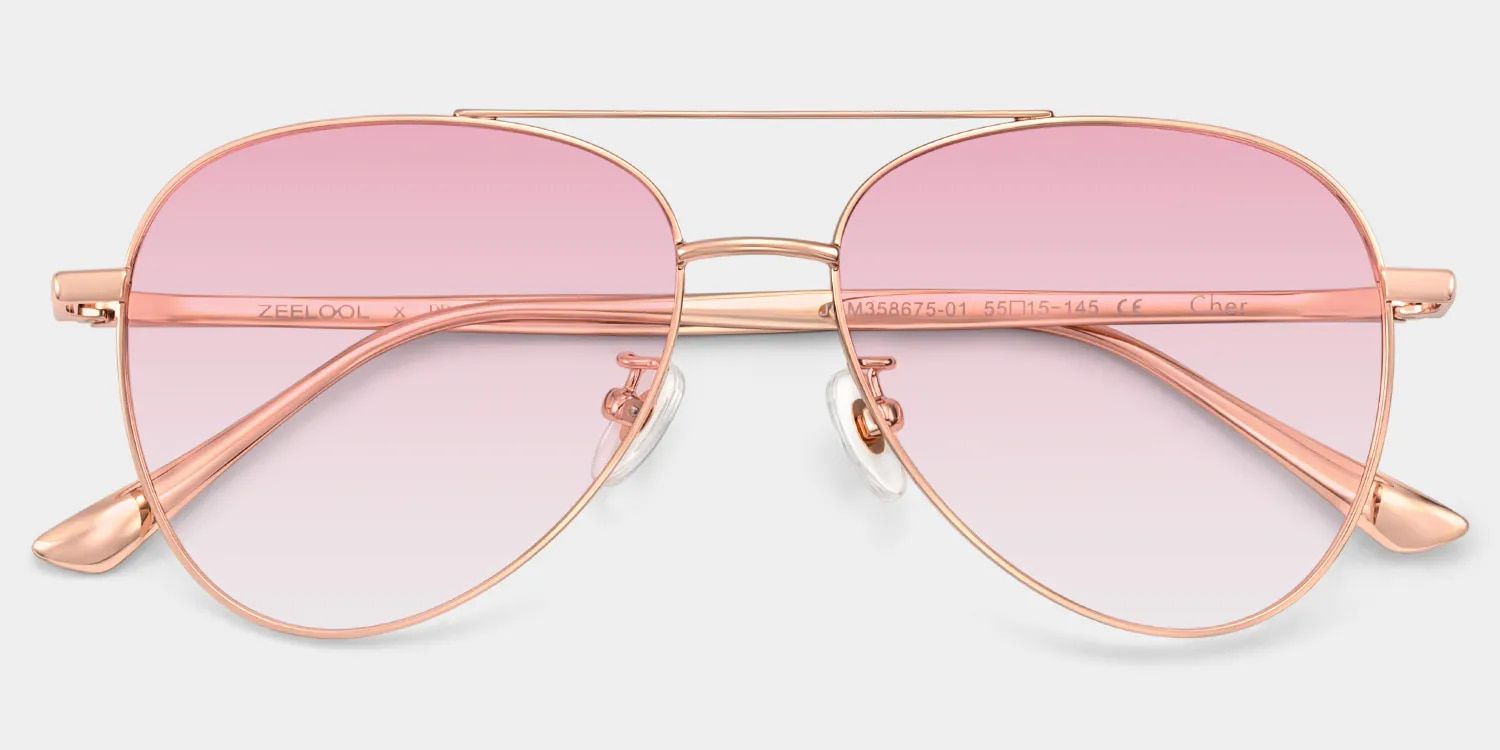 Cher Lunettes de soleil aviateur en métal doré rose1