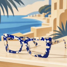 Rectangulaires Acétate Blue-Floral Lunettes0