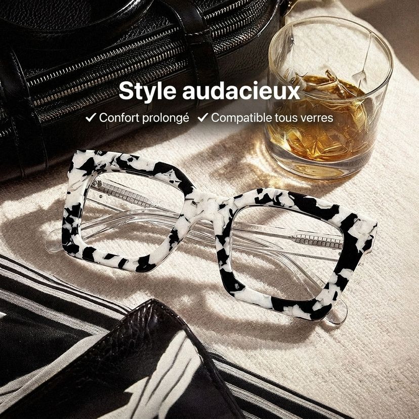 Lunettes carrées Megan à imprimé vache