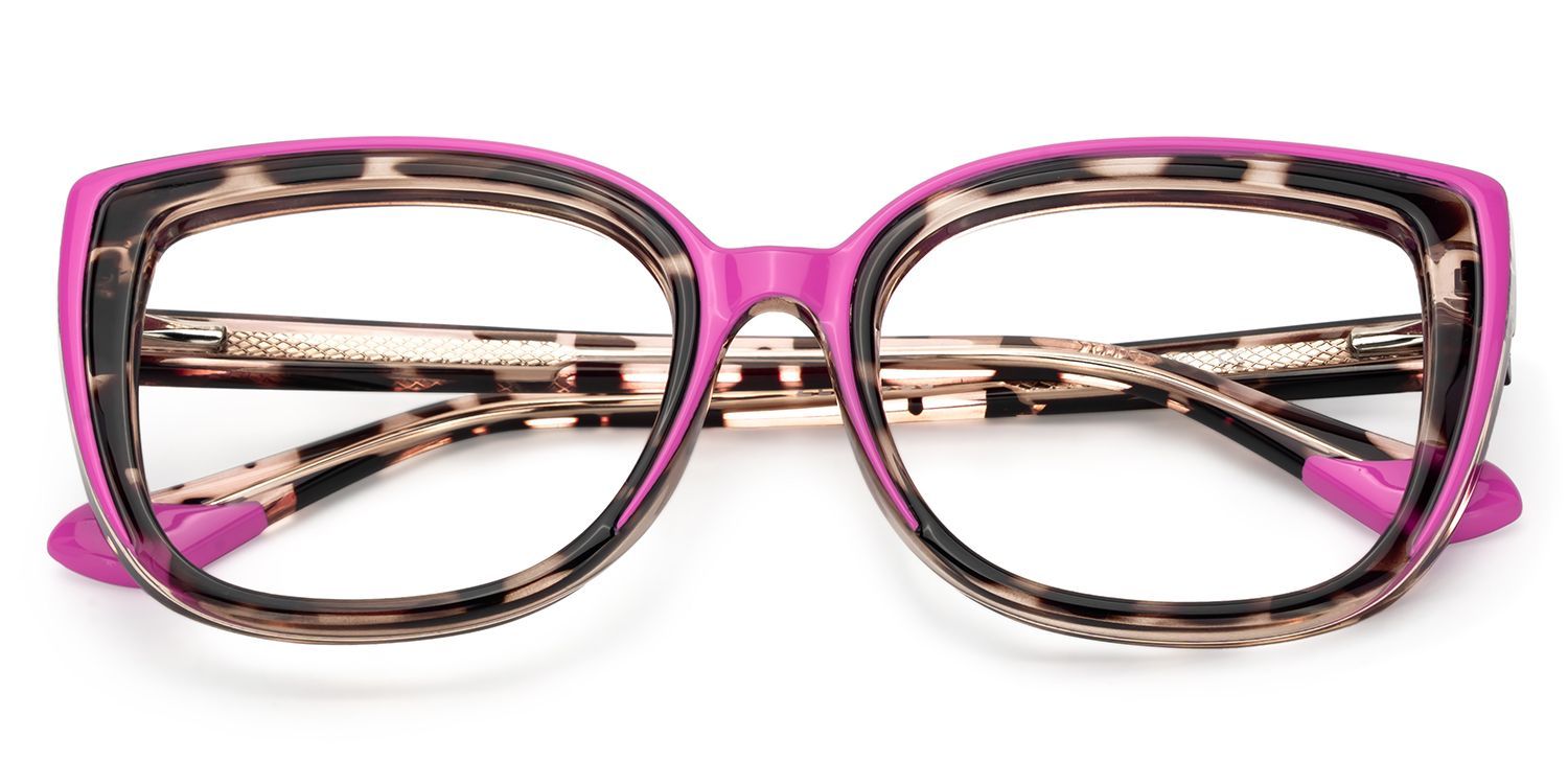 Grandes lunettes œil de chat avec monture rose et écaille1
