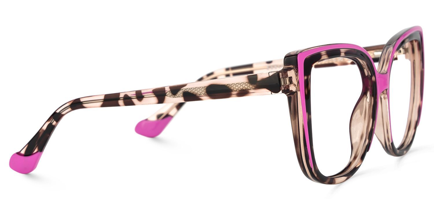 Grandes lunettes œil de chat avec monture rose et écaille3