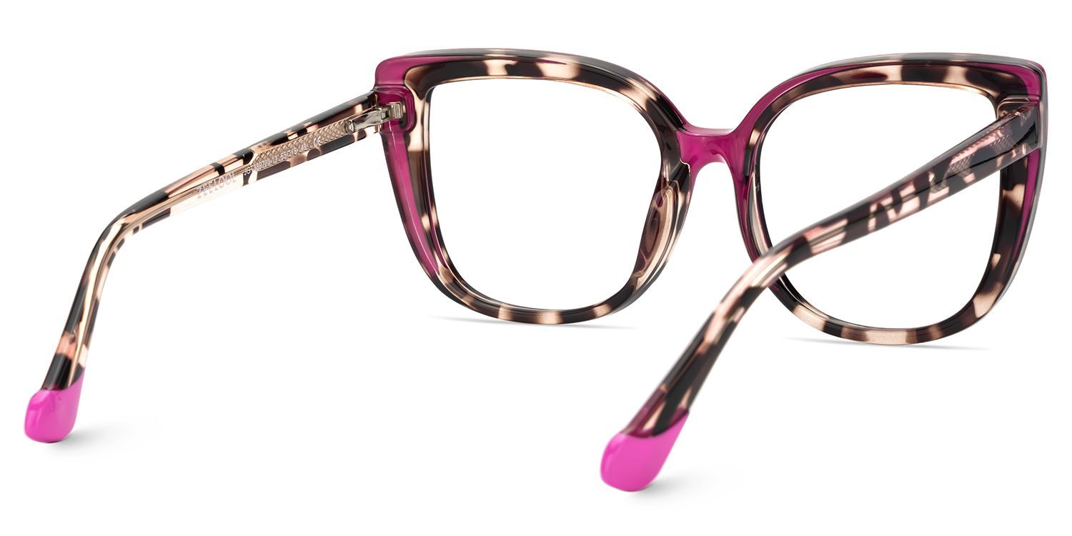 Grandes lunettes œil de chat avec monture rose et écaille4
