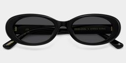 Les années 90 Noir Ovale lunettes de soleil2