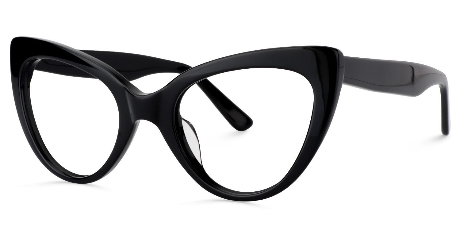 Lunettes Claudette à monture œil de chat noir pur | Zeelool1