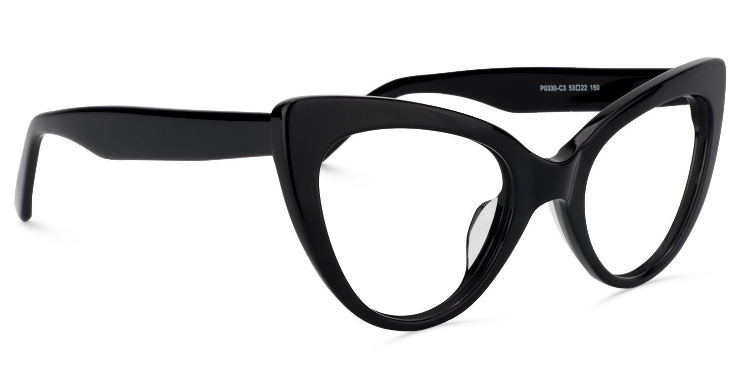 Lunettes Claudette à monture œil de chat noir pur | Zeelool2