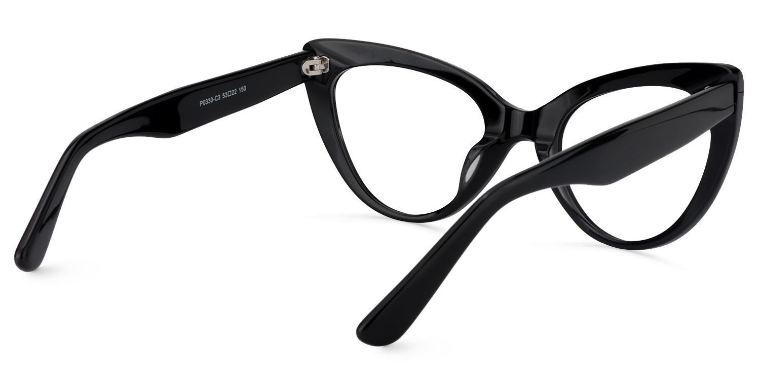 Lunettes Claudette à monture œil de chat noir pur | Zeelool4
