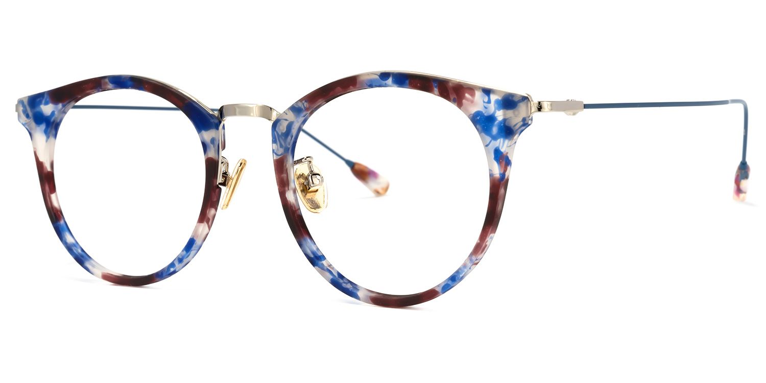Qahira Lunettes rondes Bleu Tortoise1