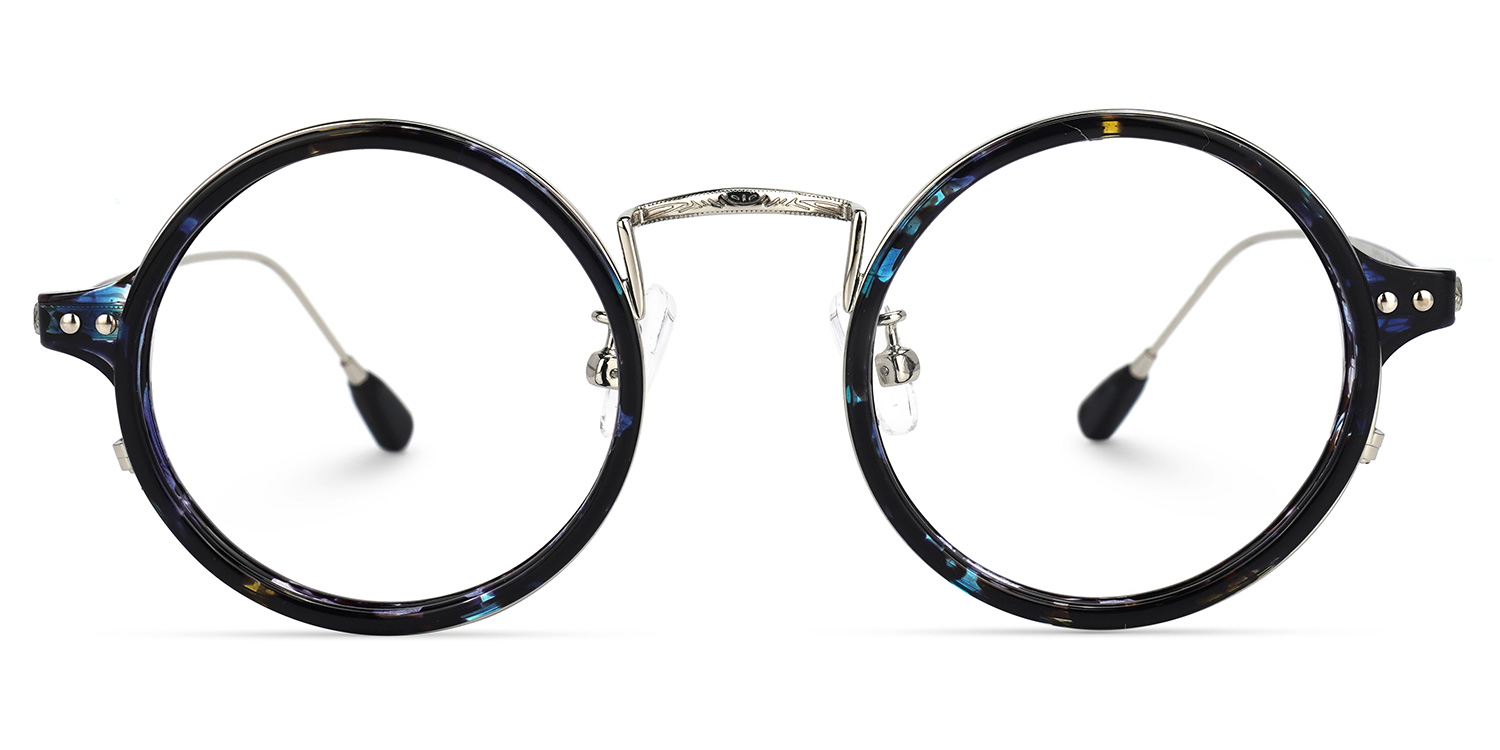 Hadassah Lunettes rondes à motif floral bleu0