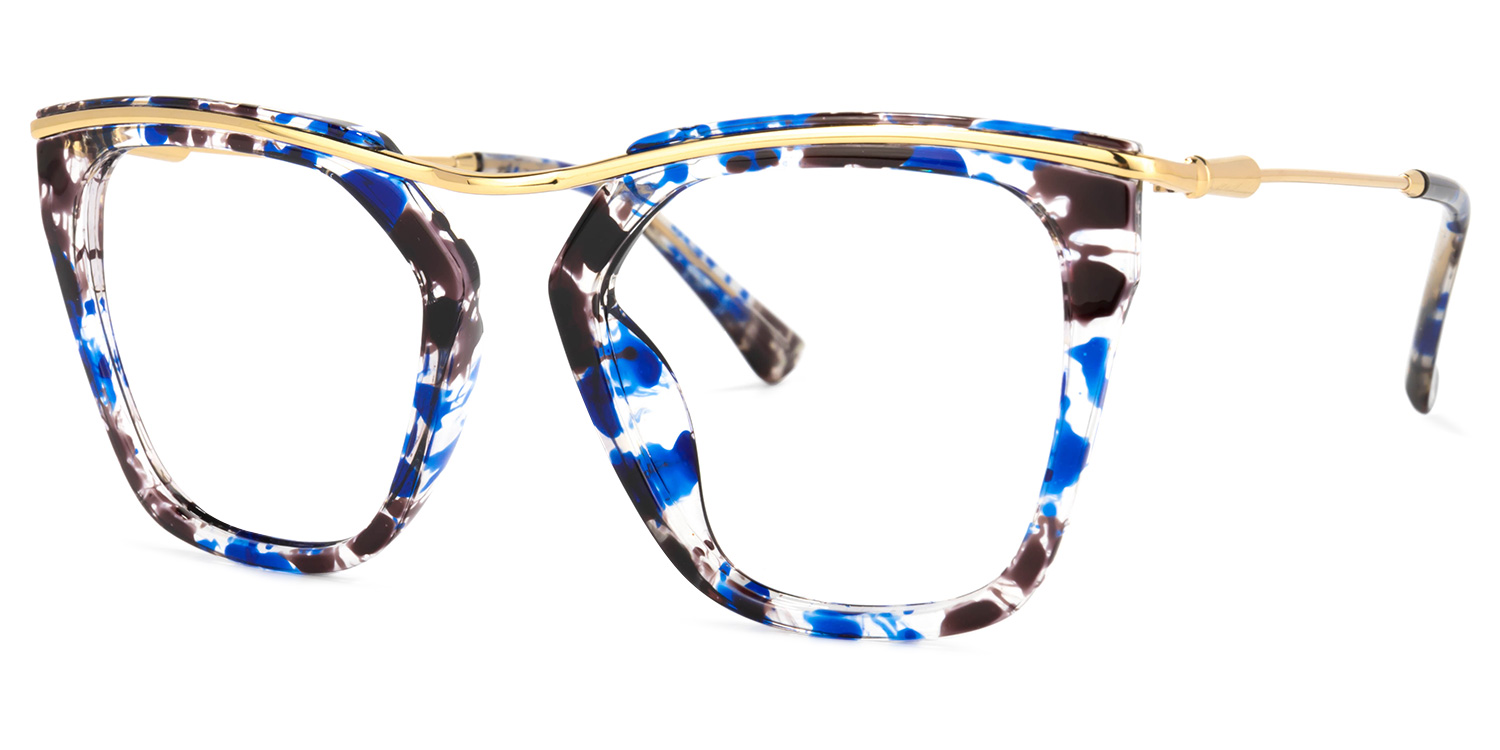Yadiel Bleue Floral Géométrique Lunettes2