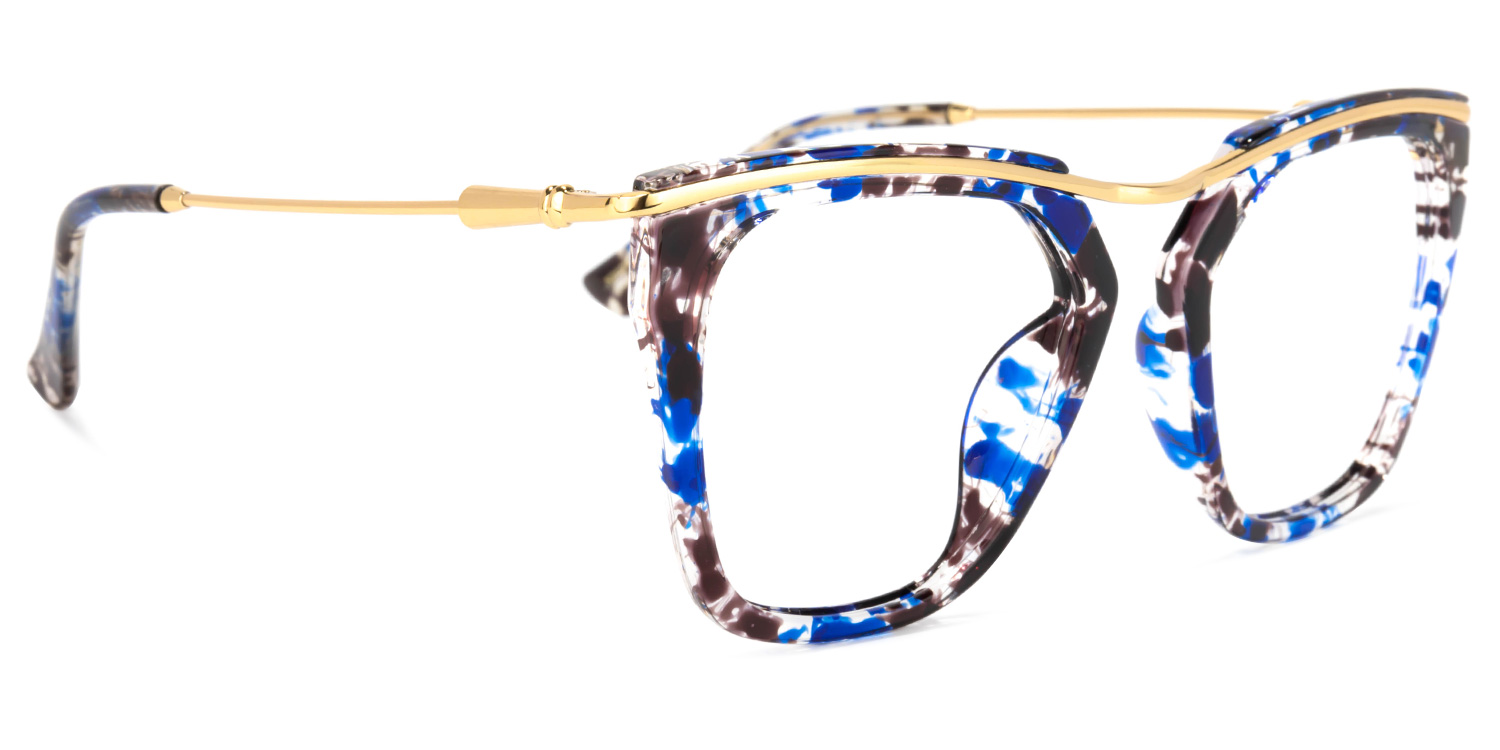 Yadiel Bleue Floral Géométrique Lunettes1
