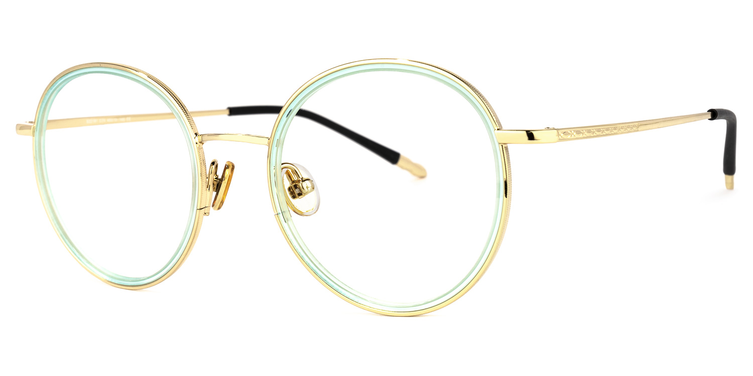 LaWana Lunettes Rondes Dorées Vertes1