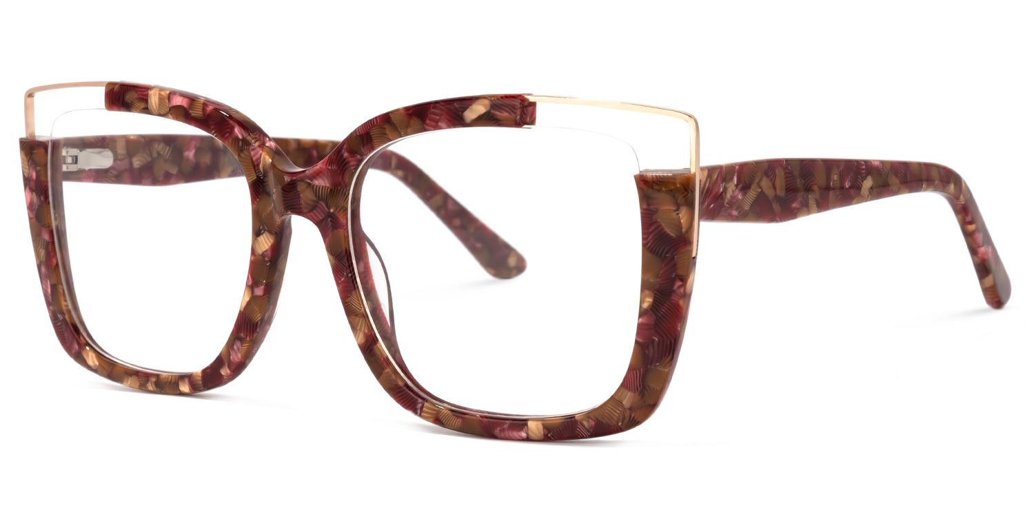 Dortch Rouge-Floral Carré Lunettes2
